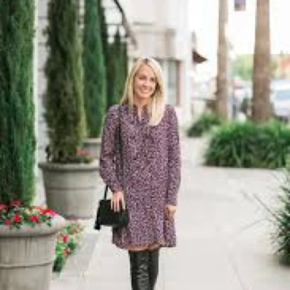 Tory Burch 100% Silk Confetti Patterned Dress Sz 12 Burgundy & Soft Gray